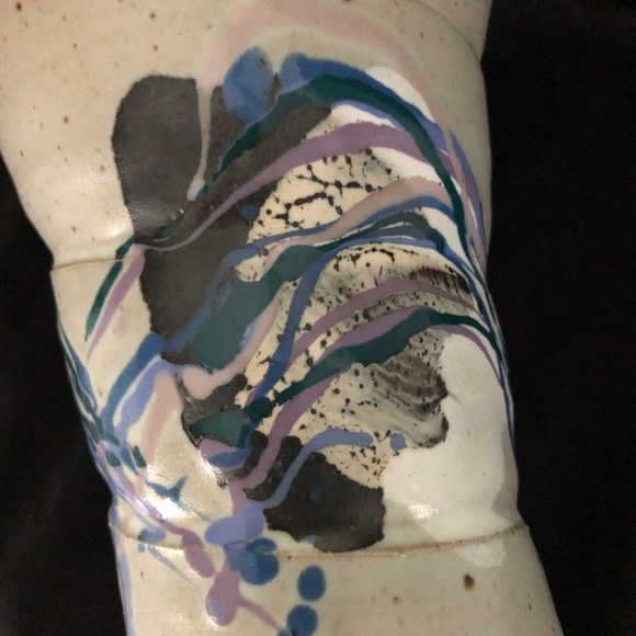 Vintage Artist Signed Cunningham Large Studio Pottery Vase - 1995 Tan Blue Mauve - Picture 9 of 13